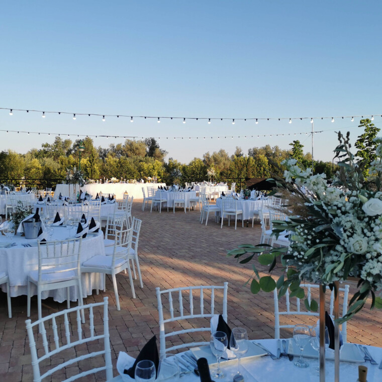 elegantly set outdoor terrace for event